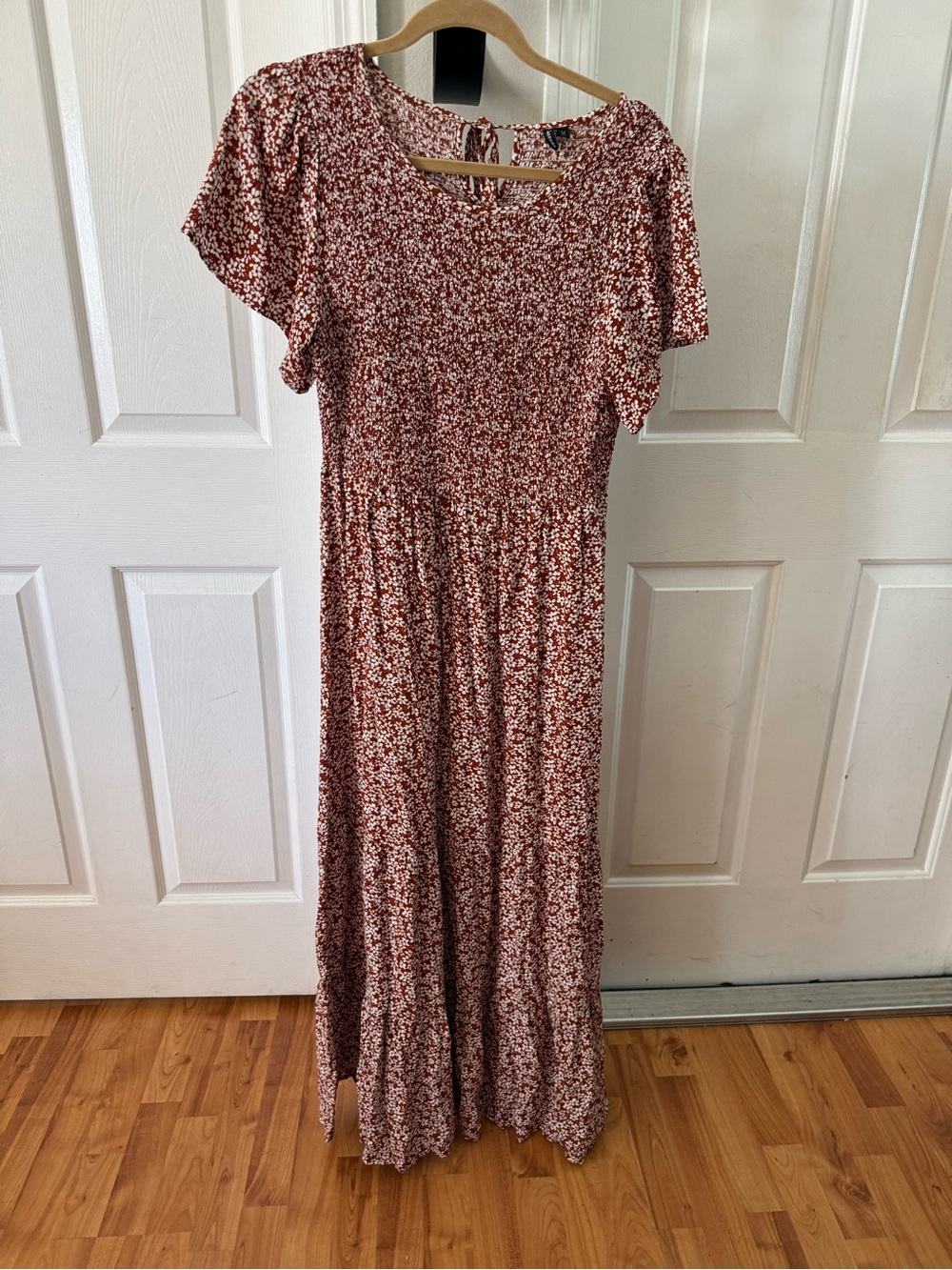 Rust Floral Maxi Dress with Smocked Waist